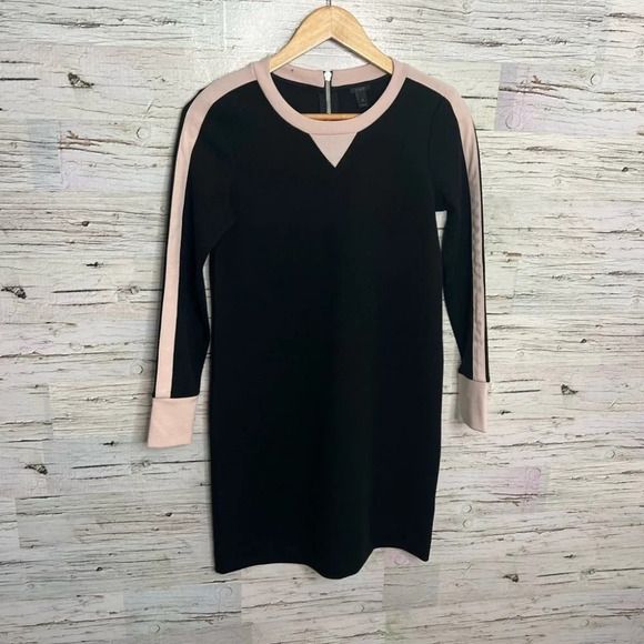 J crew size 0 long sleeve  pink black wool blend dress - Picture 1 of 10